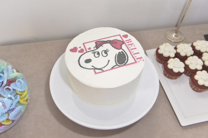 Actress Francesca Capaldi and friends celebrate Valentine's Day Themed Party with Peanuts Characters Snoopy And Belle