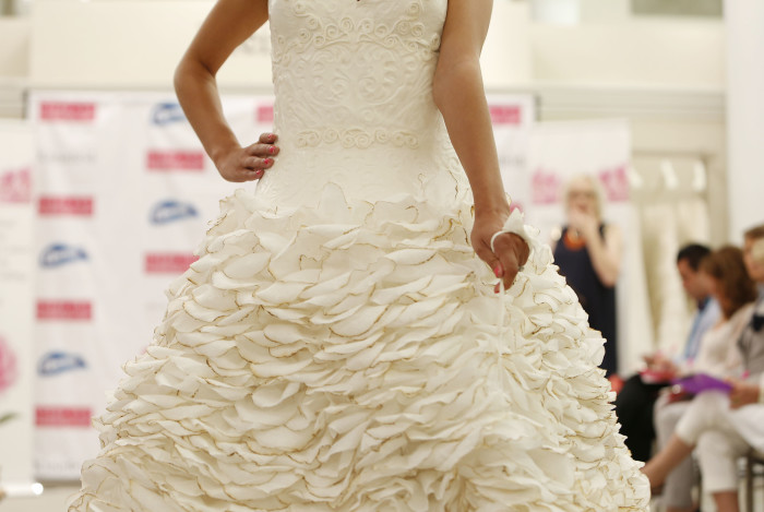 The 11th Annual Toilet Paper Wedding Dress Contest presented by Cheap Chic Weddings and Charmin, will be turned into a ready-to-wear design by a Kleinfeld Bridal designer, on Wednesday, June 17, 2015 in New York. (Amy Sussman/AP Images for Charmin)
