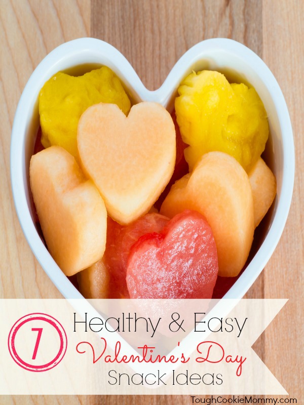 Valentines Day child friendly healthy treat with heart-shaped fruit cantaloupe, watermelon and pineapple